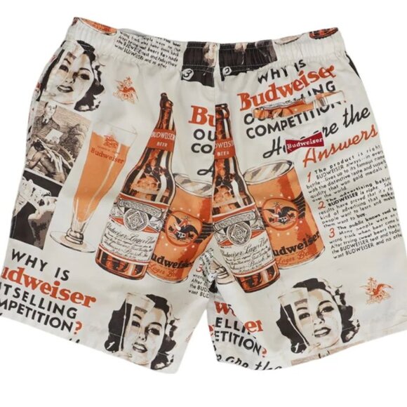 Budweiser x Pacsun Swim Trunks All Over Vintage Print Lined Bathing Mens Medium - Picture 2 of 5